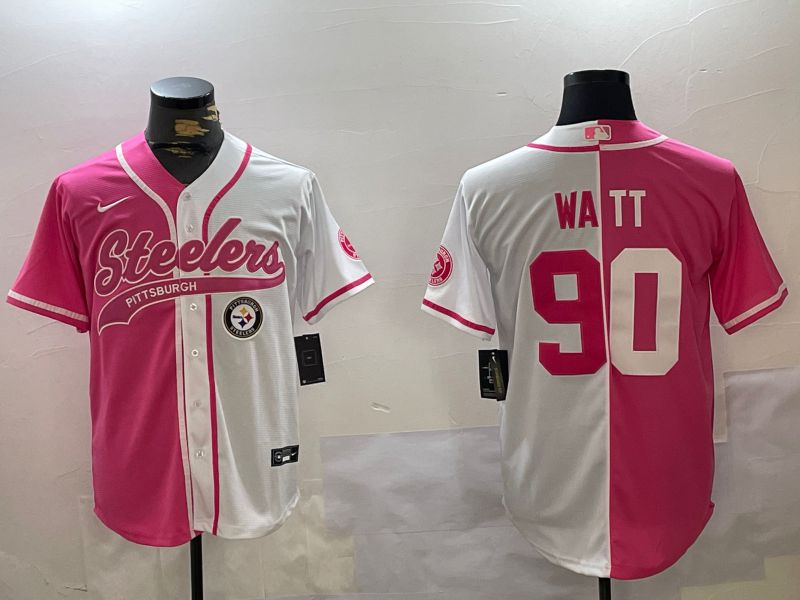 Men Pittsburgh Steelers #90 Watt white pink Joint Name 2024 Nike Limited NFL Jersey style 3->pittsburgh steelers->NFL Jersey